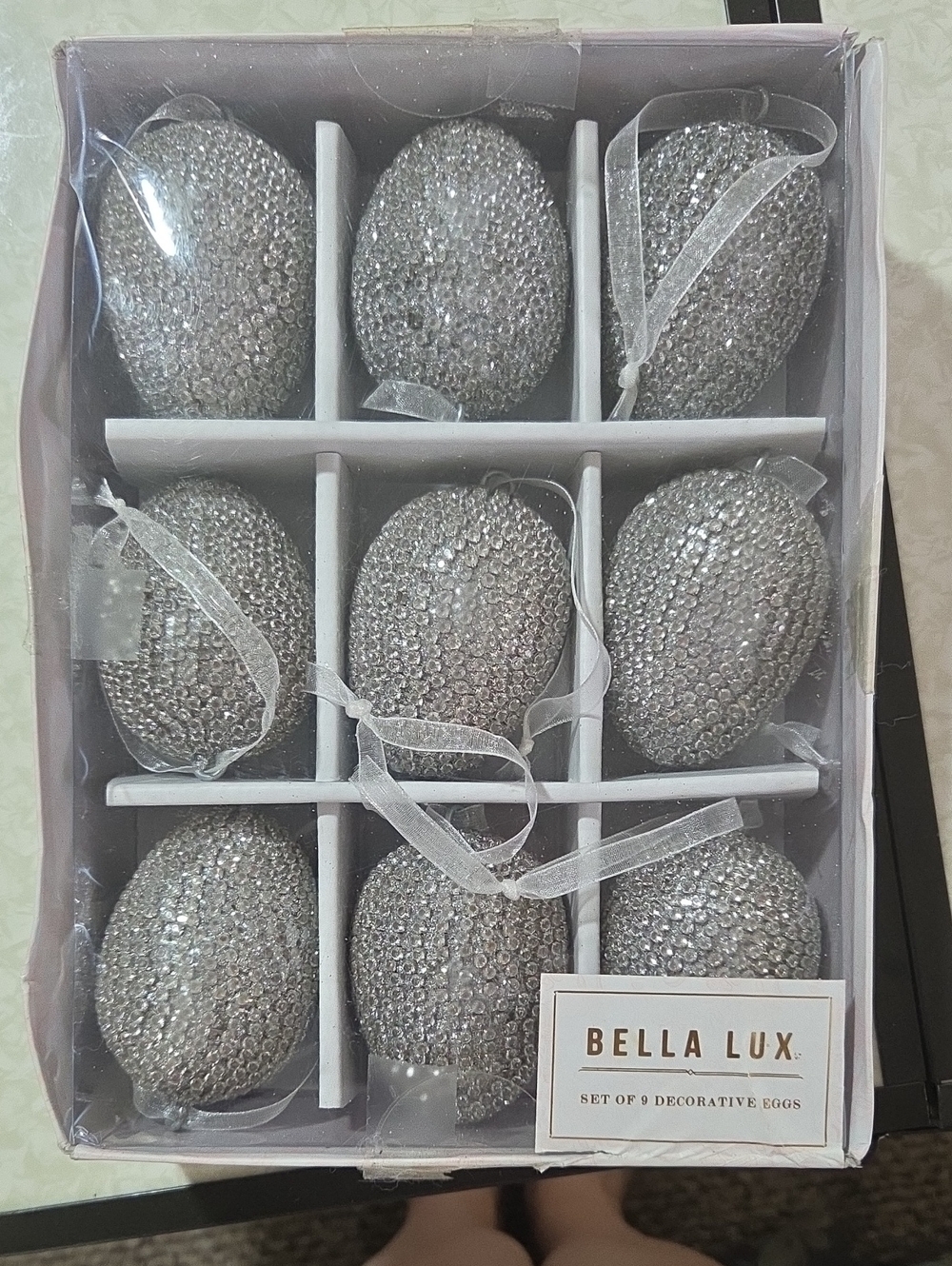 Bella‎ Luxx Silver Beaded Decorative Holiday Eggs - Set of 9